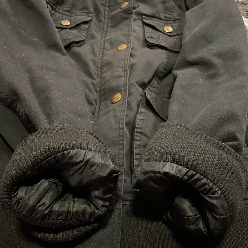 90ans Black Winter Parka Jacket with Faux Fur Hood - Medium - Picture 5 of 8
